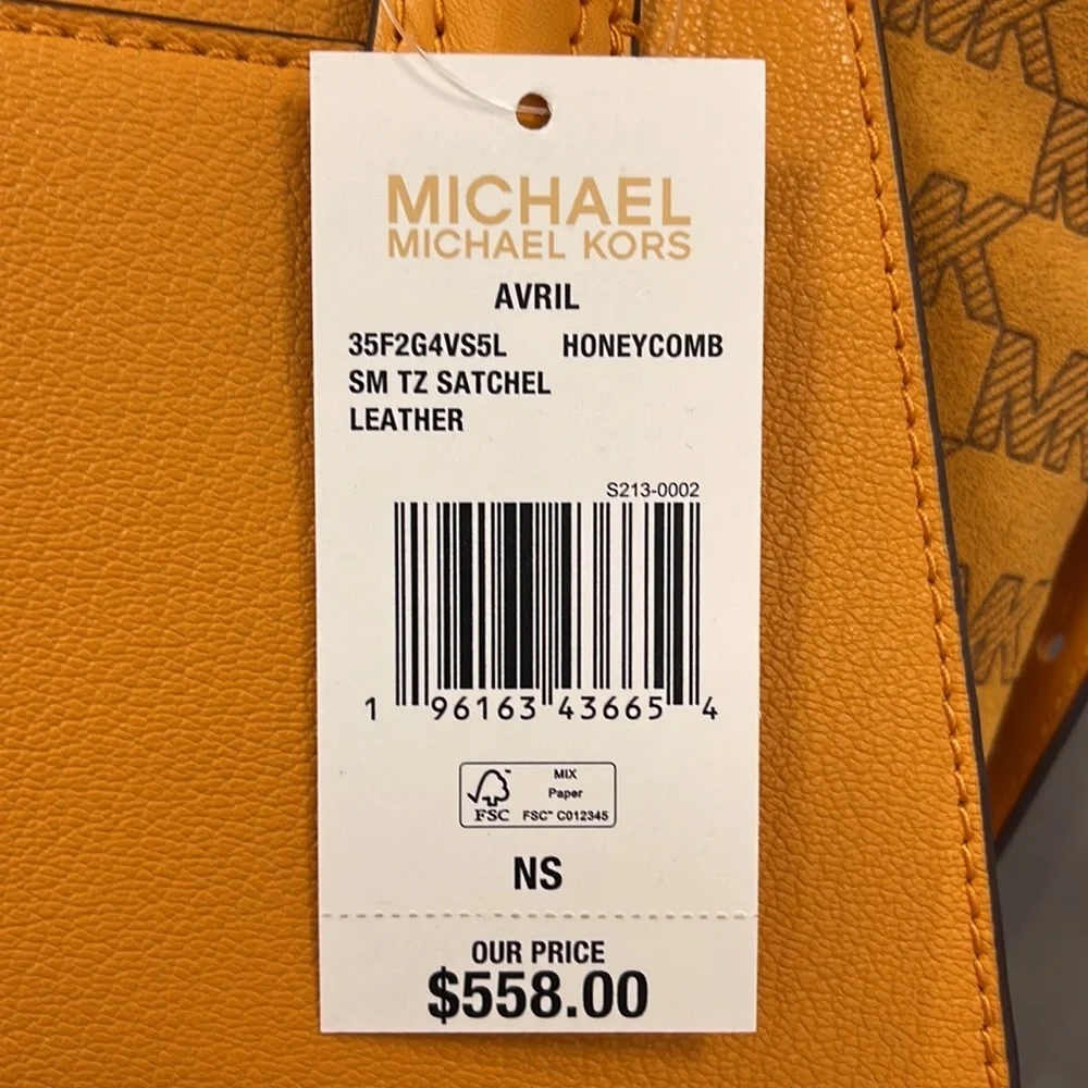 Michael Kors Avril Small Signature PVC Top Zip Satchel Crossbody Bag Honeycomb